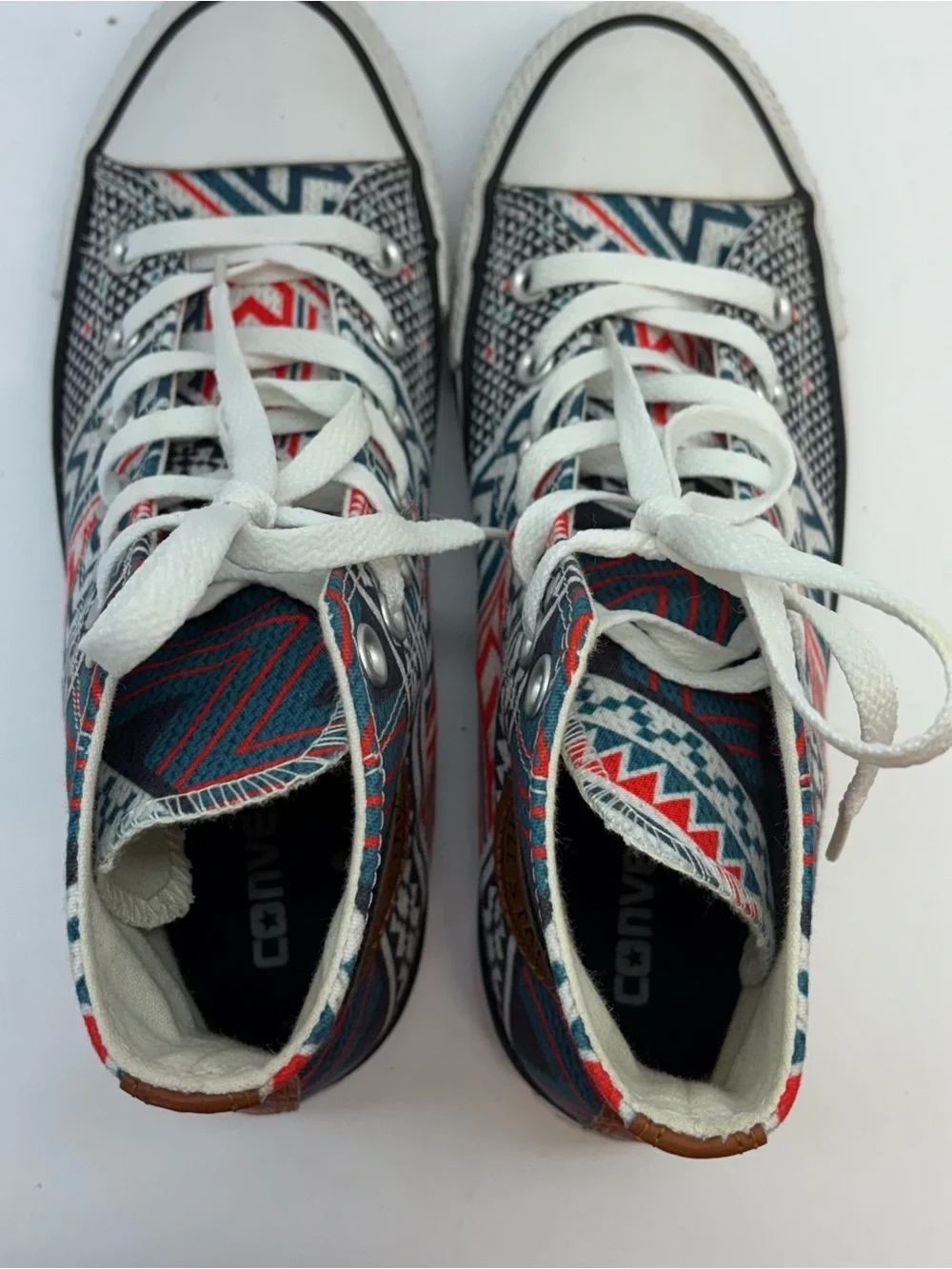 Converse Shoes M 6/W 8 Tribal Chevron Leather Chuck High Top Festival Geometric